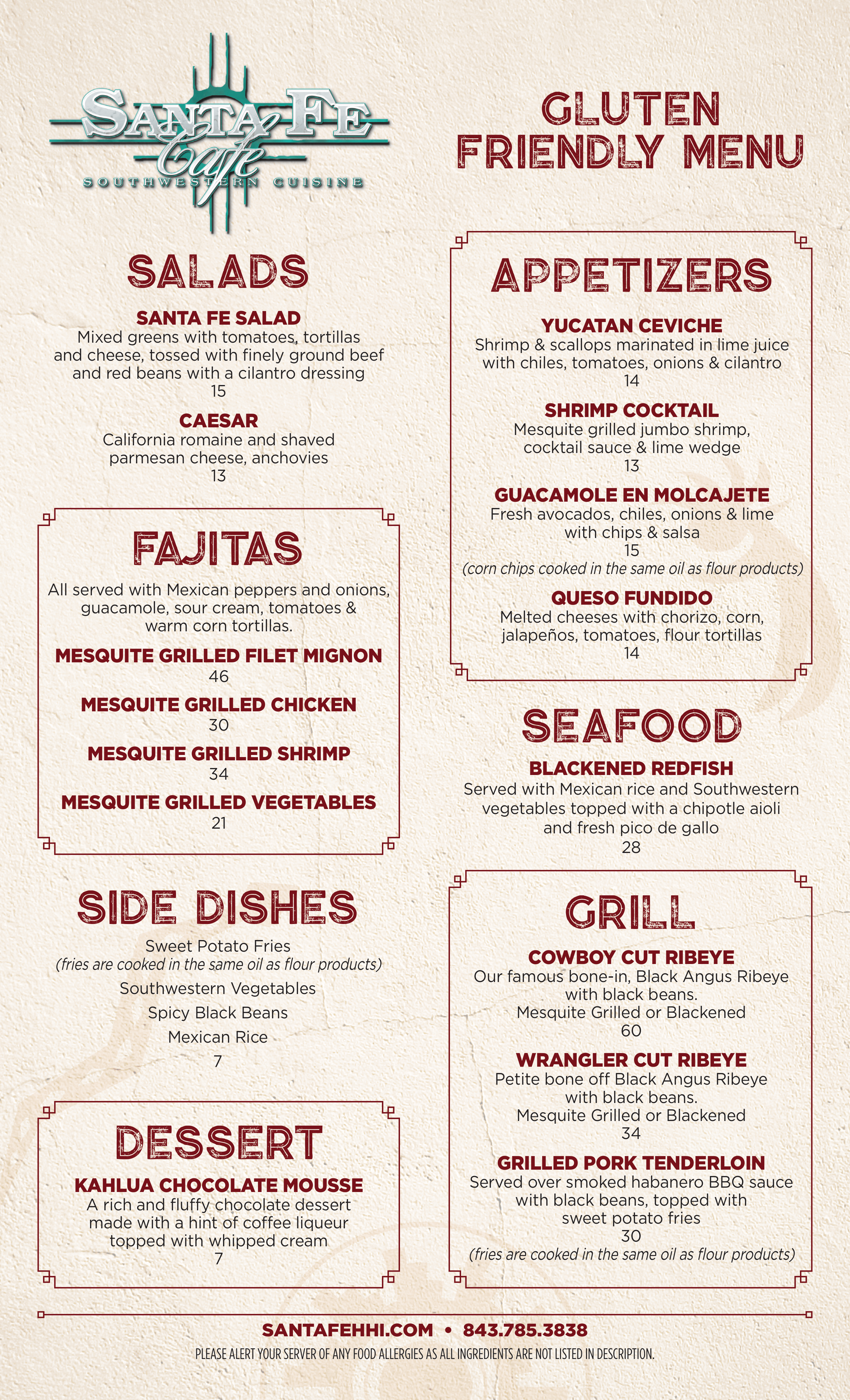 Santa Fe Cafe's Gluten Friendly Menu