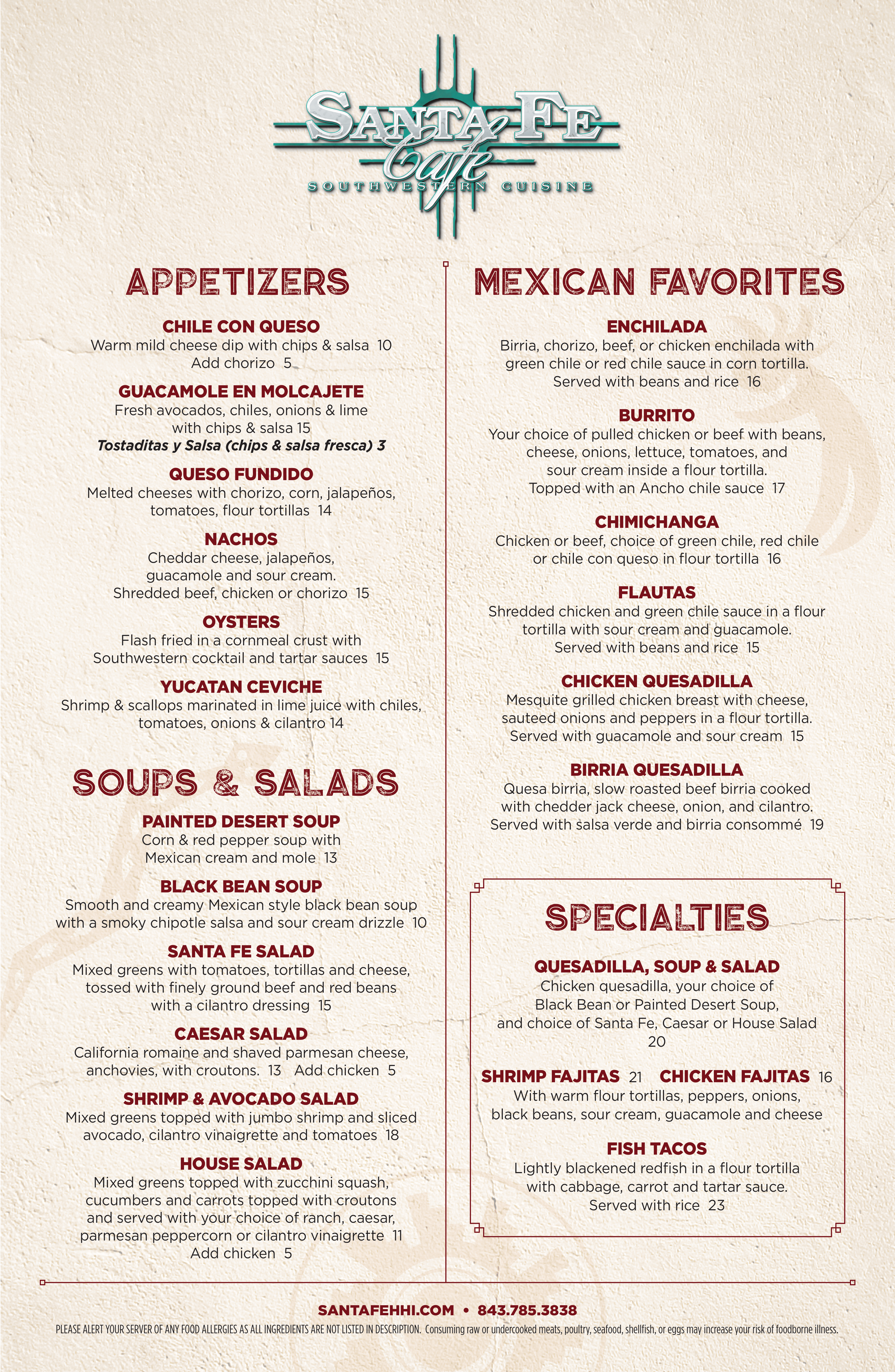 Santa Fe Lunch Menu